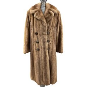 Vintage Full Length Pastel Mink Coat Double Breasted Notch Collar 70’s Classic